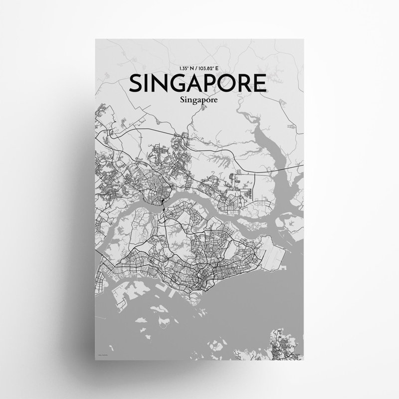 Singapore City Map In Tones - No Frame Print, 17cm H x 11cm W x 0.05cm D