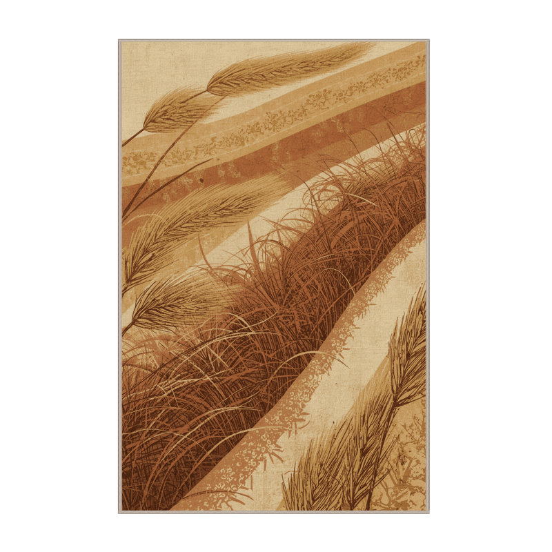 Machine Washable Oyan Savanna Grass Country Rustic Vintage Look Rug in Brown – Beige Binding, 3x5