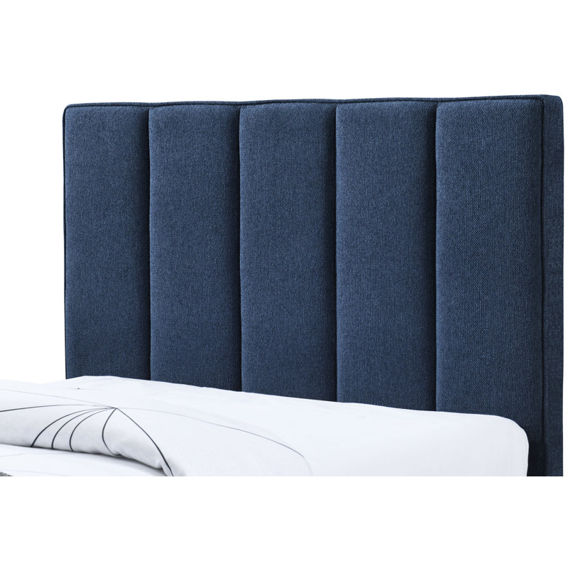 Harper Sav Twin Tufted Platform Bed, Navy Linen Textured Fabric