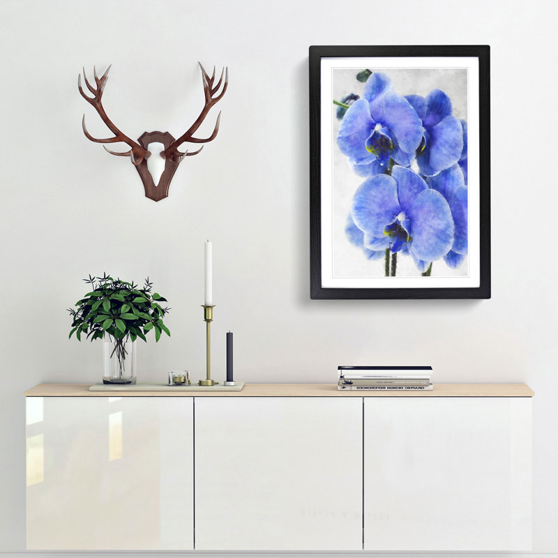 Purple Orchid Flowers - Picture Frame Painting Print, 87cm H x 62cm W x 2cm D, Black Framed