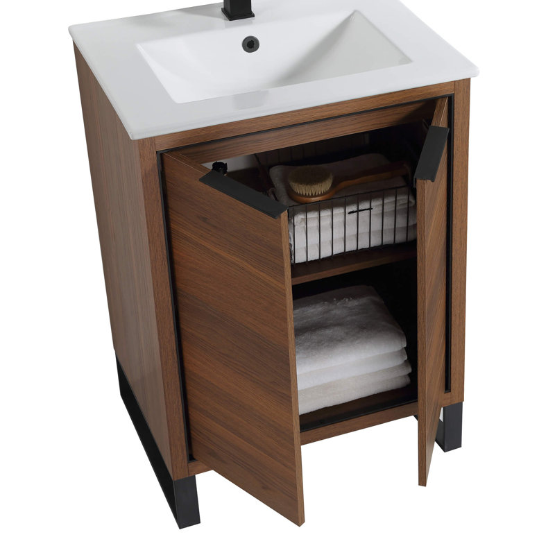 24'' Single Bathroom Vanity Set, Matte Black, Walnut