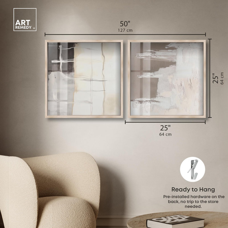 Ensemble de décorations murales neutres et harmonieuses et neutres, H 25 po x l 25 po, Crème, crème