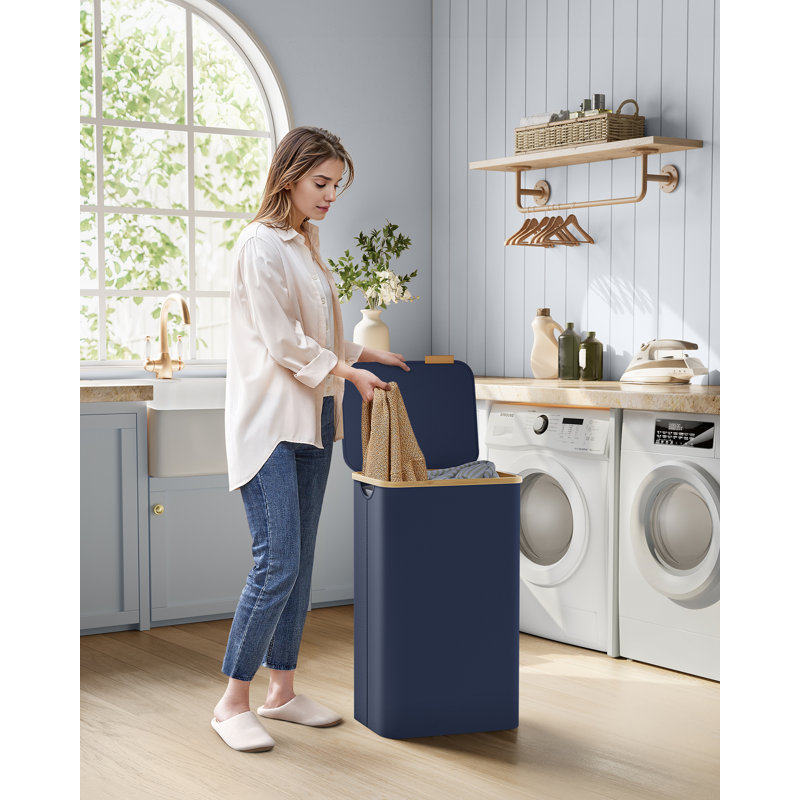 Laundry Hamper with Handles, Navy Blue