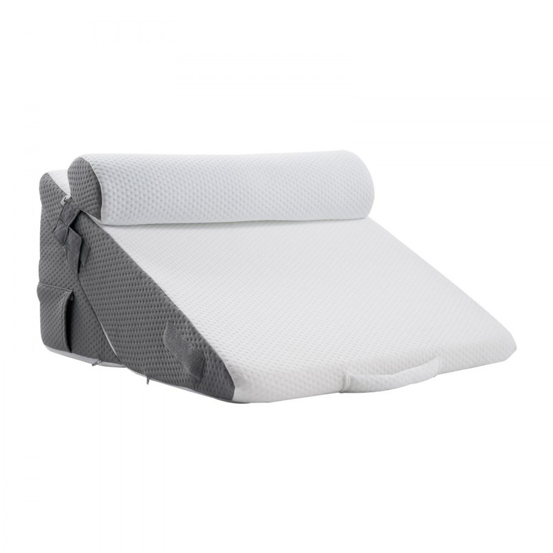 Coussin de lit pour le sommeil, ensemble orthopédique réglable pour lit de 3 pièces, avec housse lavable en jacquard et support en mousse, coussin postopératoire pour soulager les maux de dos par reflux acide, blanc / gris