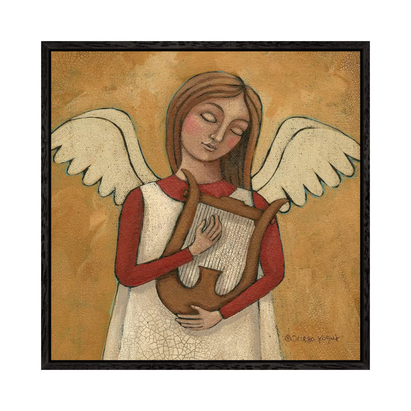 Praise With The Harp by Teresa Kogut - Print on Canvas, 93.98cm H x 93.98cm W x 3.81cm D, Black Floater Framed