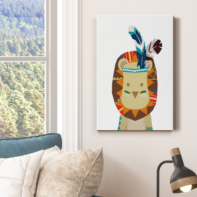Boho lion - impression d'art graphique, H 18 po x l 12 po x P 1 po, Toile tendue, Pas de tapis