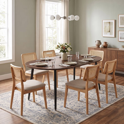 Table de salle à manger extensible avec plateau en noyer et pieds en métal noir, réglable 100/140 / 180cm