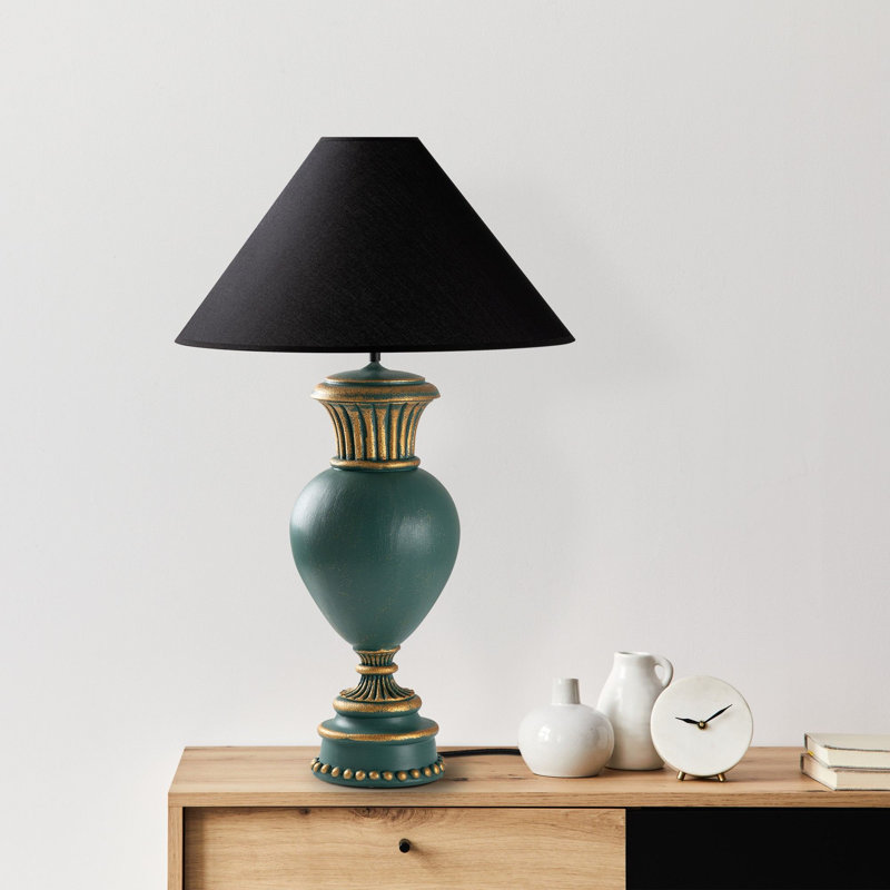 Elegant Green Table Lamp, 19.7 x 19.7 x 28.7 inches | 100% Polyester Fabric Shade, Socket Type: E27 Max 40W (Bulb Not Included) | Traditional Design, IP20 Rated, Perfect for Living Room & Bedroom Decor