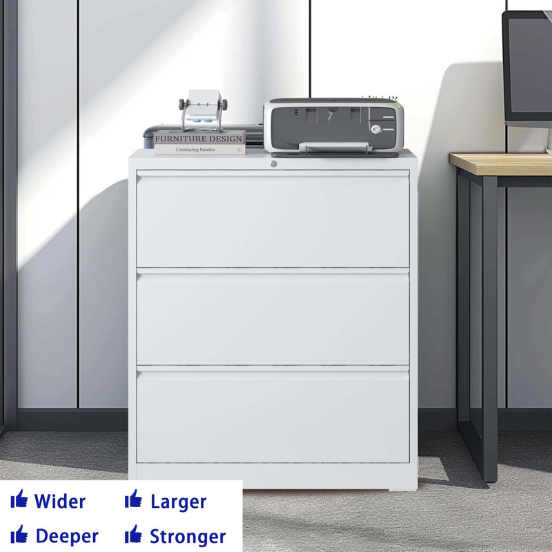 Maleha 35.43'' Wide 3 -Drawer Steel File Cabinet, White