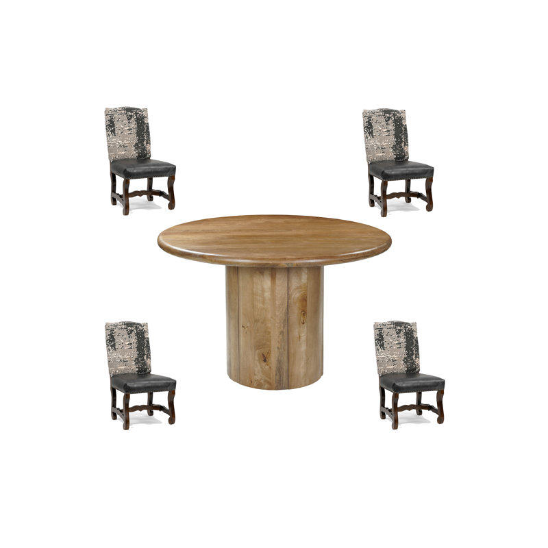 5-Piece Solid Wood Dining Set, Walnut