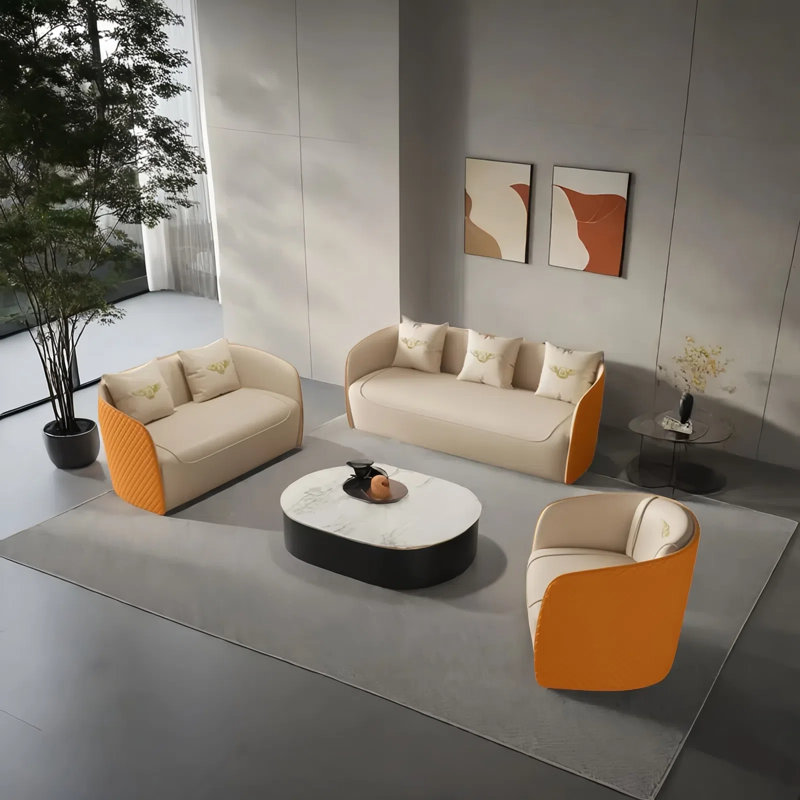 Ensemble de canapé orange moderne