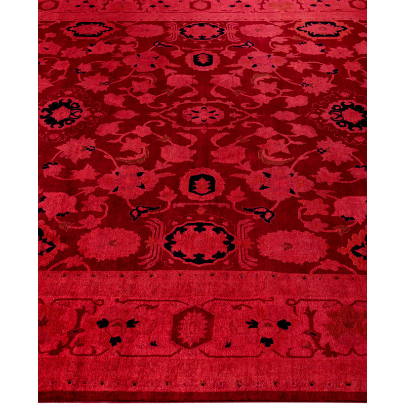 Overdyed Hand-Knotted Wool Modern-Contemporary Red Area Rug 8' 10" x 11' 10"