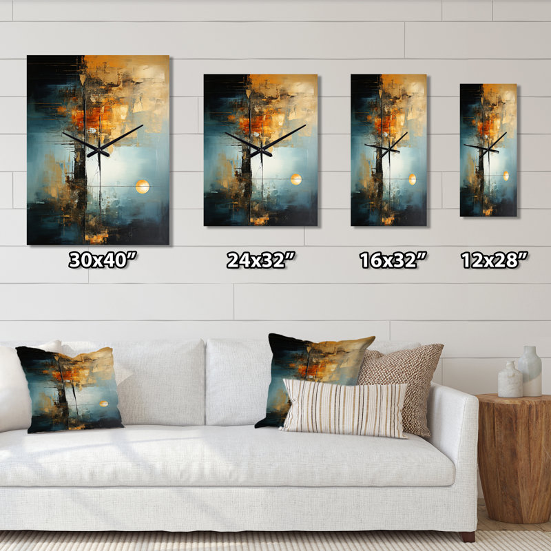 Teal Orange Bold Energy I - Abstract Collages Modern Wall Clock, Medium