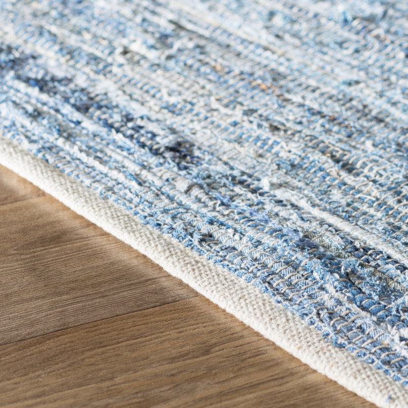 Handmade Braided Cotton Bright Blue/Navy Rug, Rectangle 2' x 3'