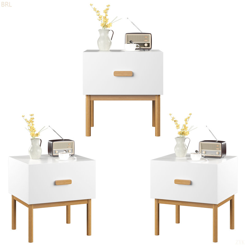 Table de chevet blanche moderne avec tiroir et pieds en bois, table de chevet minimaliste avec poignée pour chambre à coucher, salon, appartement