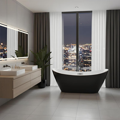 Freestanding Bathtub 59/67 inch Acrylic Soaking Tub with Chrome Drain and Overflow, Compact Modern Bath for Bathroom Upgrade and Relaxing Home Spa Experience