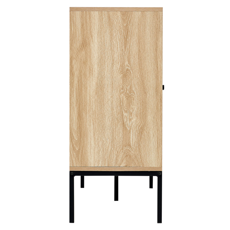 Natural Rattan Cabinet with Adjustable Shelves and Black Legs