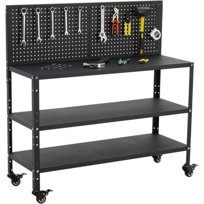 Établi en acier robuste avec panneau perforé, capacité de 200 lb et 3 tablettes de rangement pour le garage