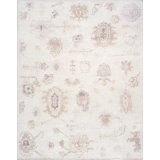 Oushak Hand Knotted Wool Area Rug in Beige/Gray/Ivory