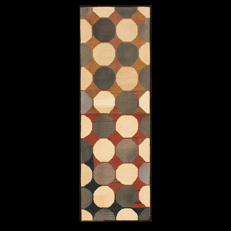 1960s Multi Circles Modern Vintage American Hooked Rug 4'1''x8'9'' Woven Carpet