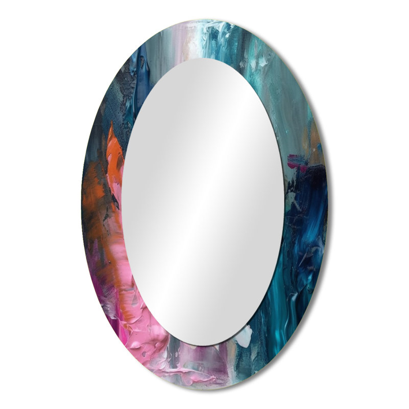 Modern Blue and Pink Abstract - Modern Oval Wall Mirror, 36 po x 24 po