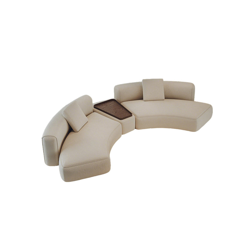 Curved Statement Sofa With Built-In Side Table, 25.59" H x 111.81" W x 33.46" D