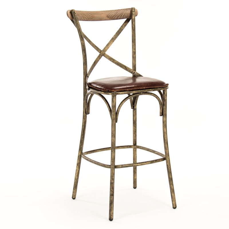 Zain Upholstered Stool with Metal Frame, Bronze, Bar Stool (30" Seat Height)