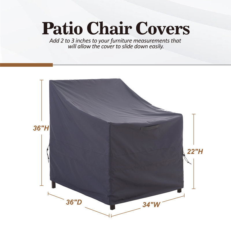 Waterproof Patio Chair Covers, 34"W x 36"D x 36/22"H, Heavy Duty Rip Stop, 3-Year Warranty, Gray