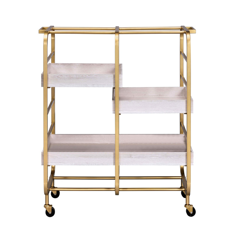Gold And White Kitchen Serving Cart With 3 Adjustable Trays - Strong Metal For Dining Room Spacious Growth