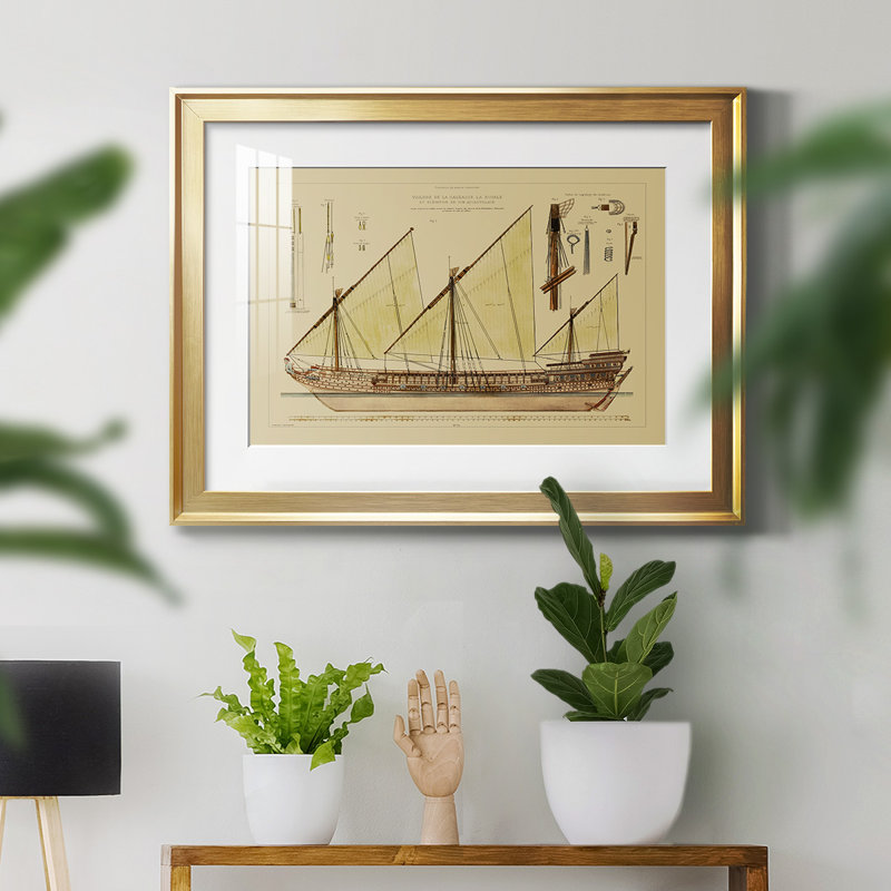 Antique Ship Plan VI - reproduction de cadre photo, Or, L 30,5 po x H 22,5 po