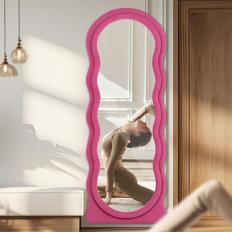 Irregular Wavy Full Length Mirror, Hot Pink