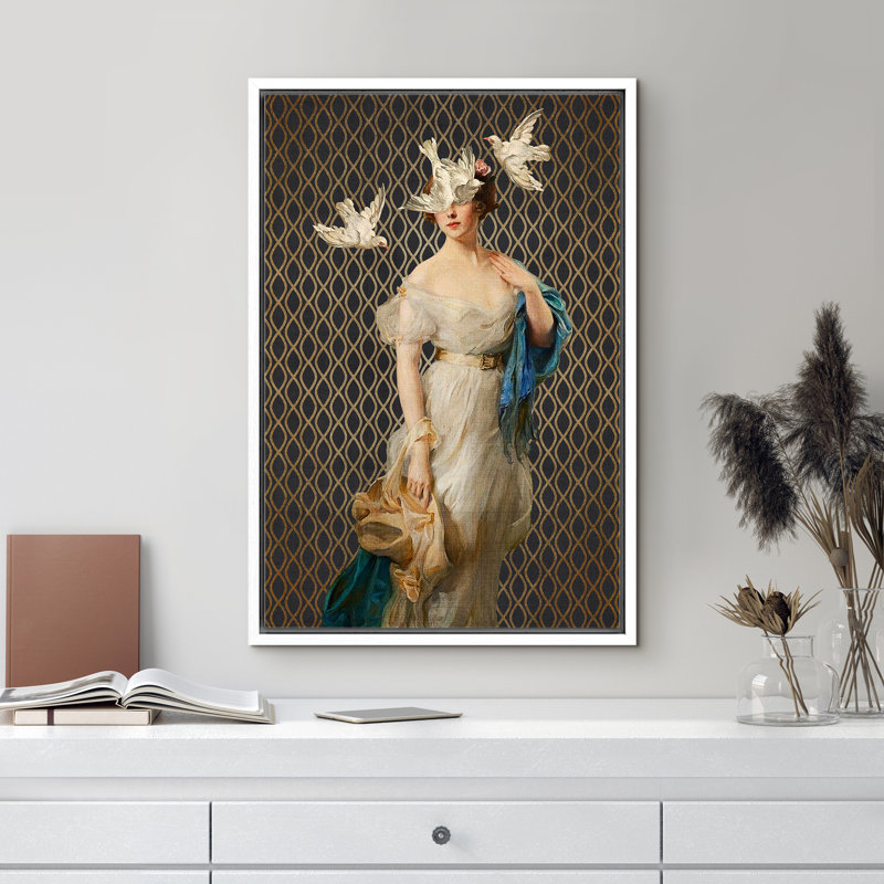 "Al commode classique", art mural rétro fantaisiste, H 36 po x l 24 po, Cadre flottant blanc