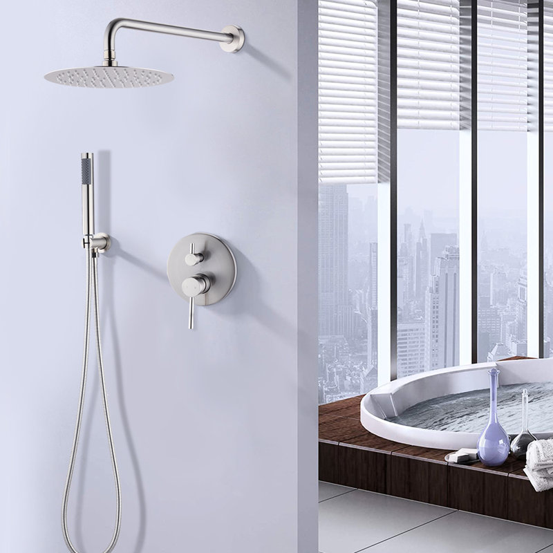 Pomme de douche en nickel brossé 10 po - Pluie avec un incontournable mobile, Nickel brossé