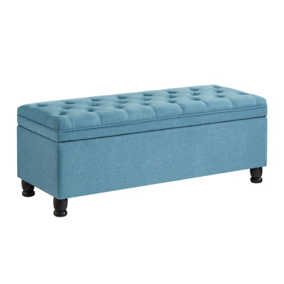 Meshell Linen Blend Upholstered Storage Bench