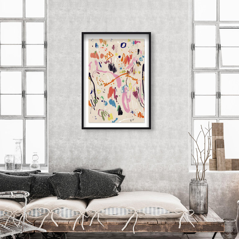 Oliver Gal Tracing Joy Abstract - Luxury Shadowbox Framed Wall Art, 46.5" H x 31.5" W, Black