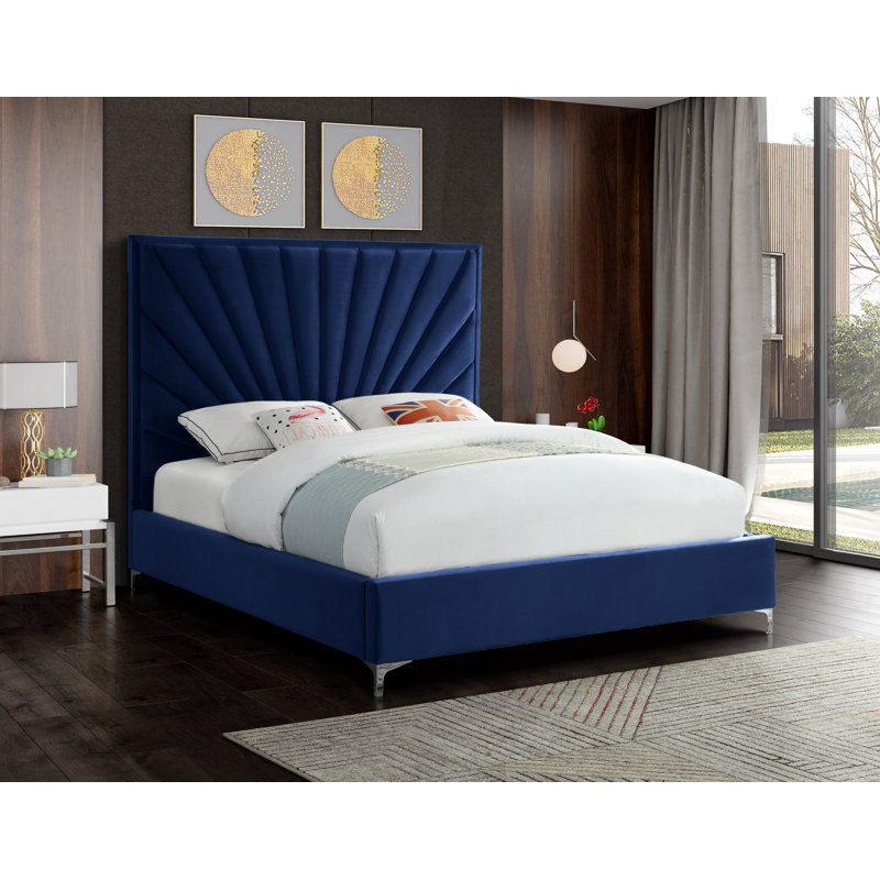 Lit plateforme tapissier Manila, Grand, Velours marine