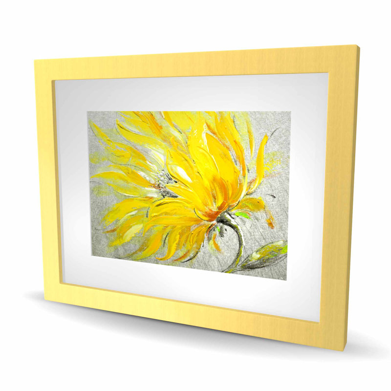 Reproduction matelassée encadrée fleur jaune | Décoration florale