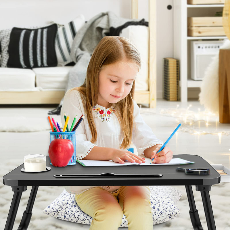 Foldable Laptop Bed Desk, Multi-Function Lap Tray Desk With Storage Drawer And Water Bottle Holder