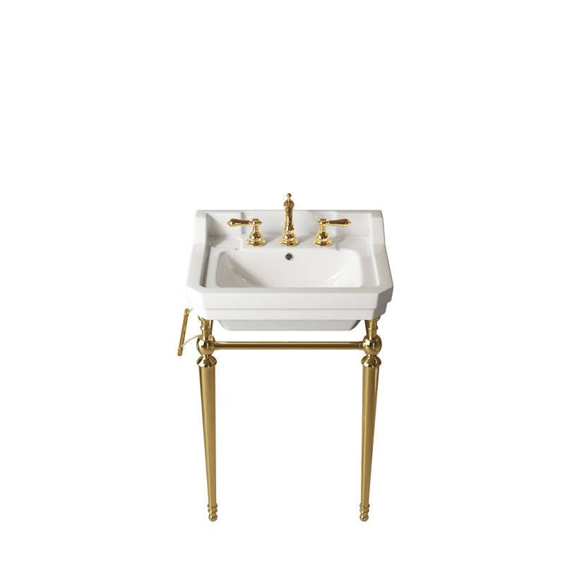 Lavabo de console de salle de bain, Or, blanc