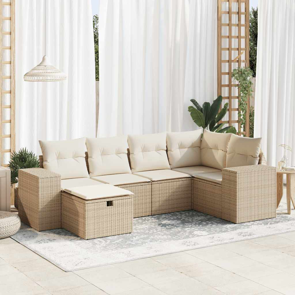 Vidaxl 6-Tlg. Garten-Sofagarnitur Mit Kissen Beige Poly Rattan