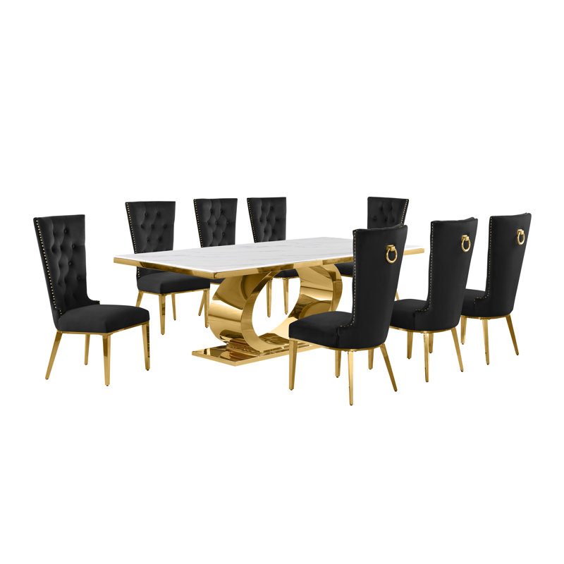 Ensemble de salle à manger Ballance, Ensemble salle à manger 9 pièces, Or, Black