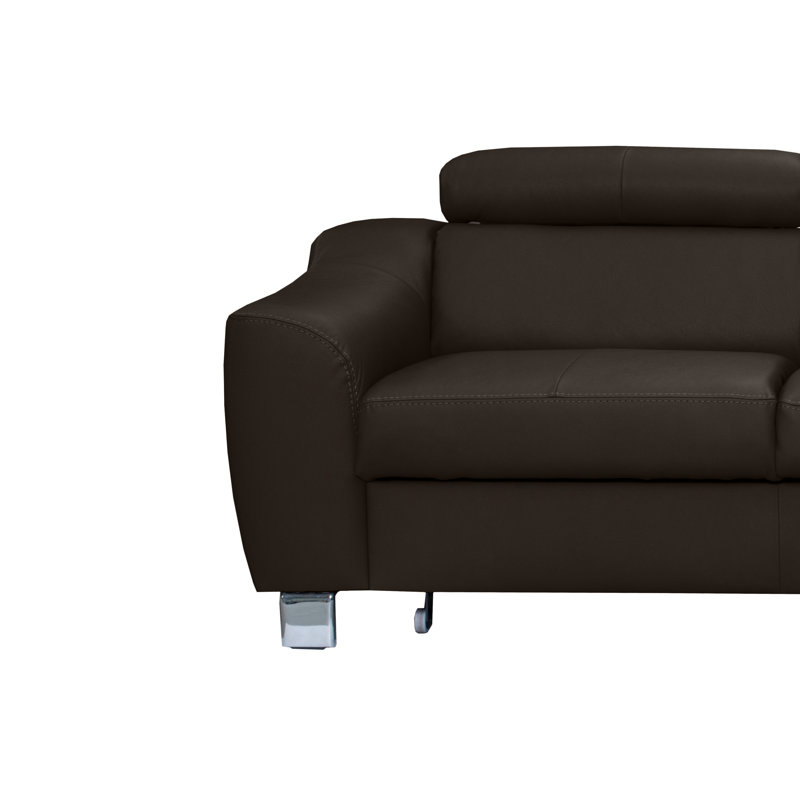 Aribel Faux Leather Corner Sectional with Sleeping Function and Storage Box with Adjustable Headrests, Brown