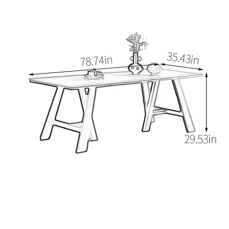 Unique solid wood sintered stone dining table, 29.53"H x 78.74"L x 35.43"W, Burly Wood