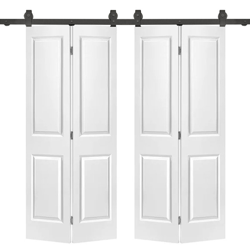 White MDF Composite Double Bi-Fold Barn Doors with Black Hardware