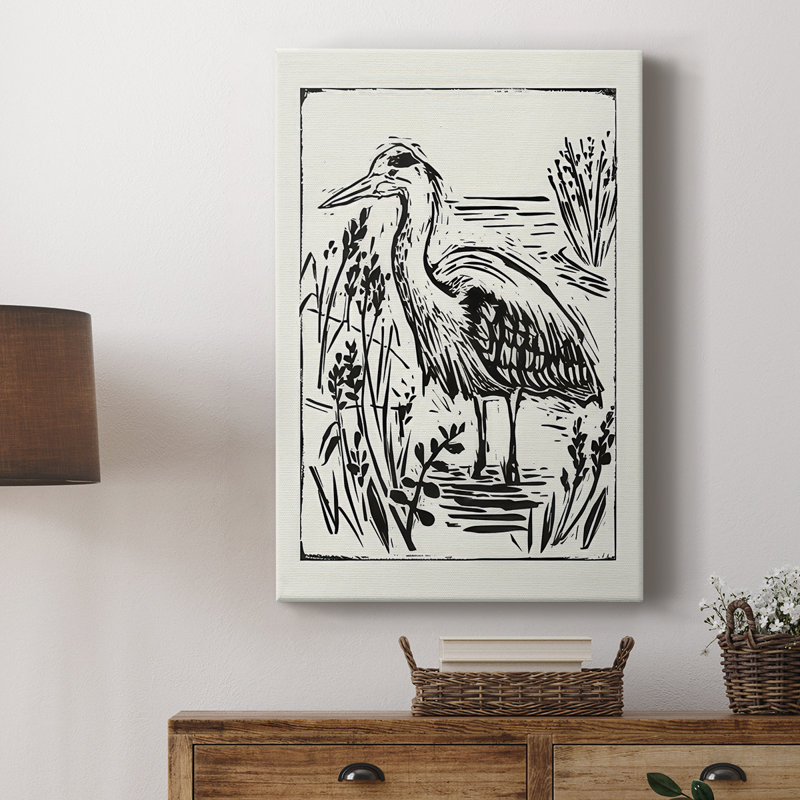 Oiseau de mer de style linogravure I - Cavas enveloppés de galerie, H 18 po x l 12 po