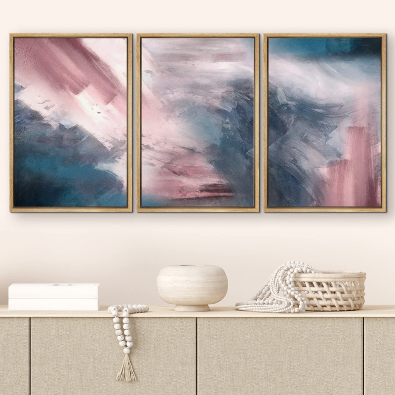 "Aquarelle rose, coup bleu, collage flou, formes abstraites, illustrations, art moderne", 3 pièces, Naturel