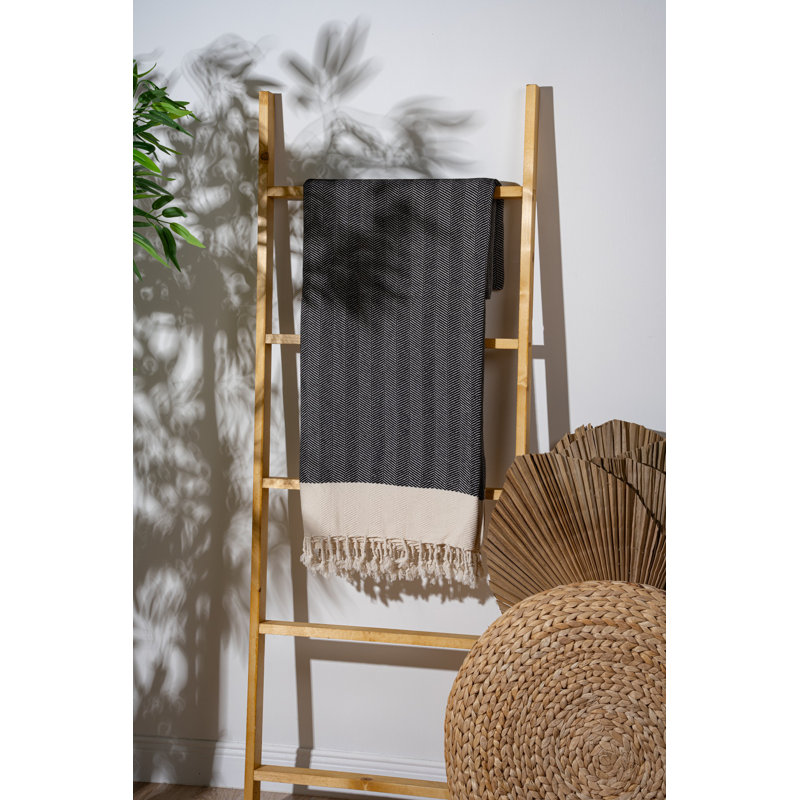 Serviette de plage Premium Fouta, noire, 35,4 po x 70,9 po | 90% coton, 10% polyester, 310 g / m² | Lavable à la machine à 86 ° F, doux et absorbant, parfait pour la plage, la piscine, le spa et les voyages - Design élégant et polyvalent