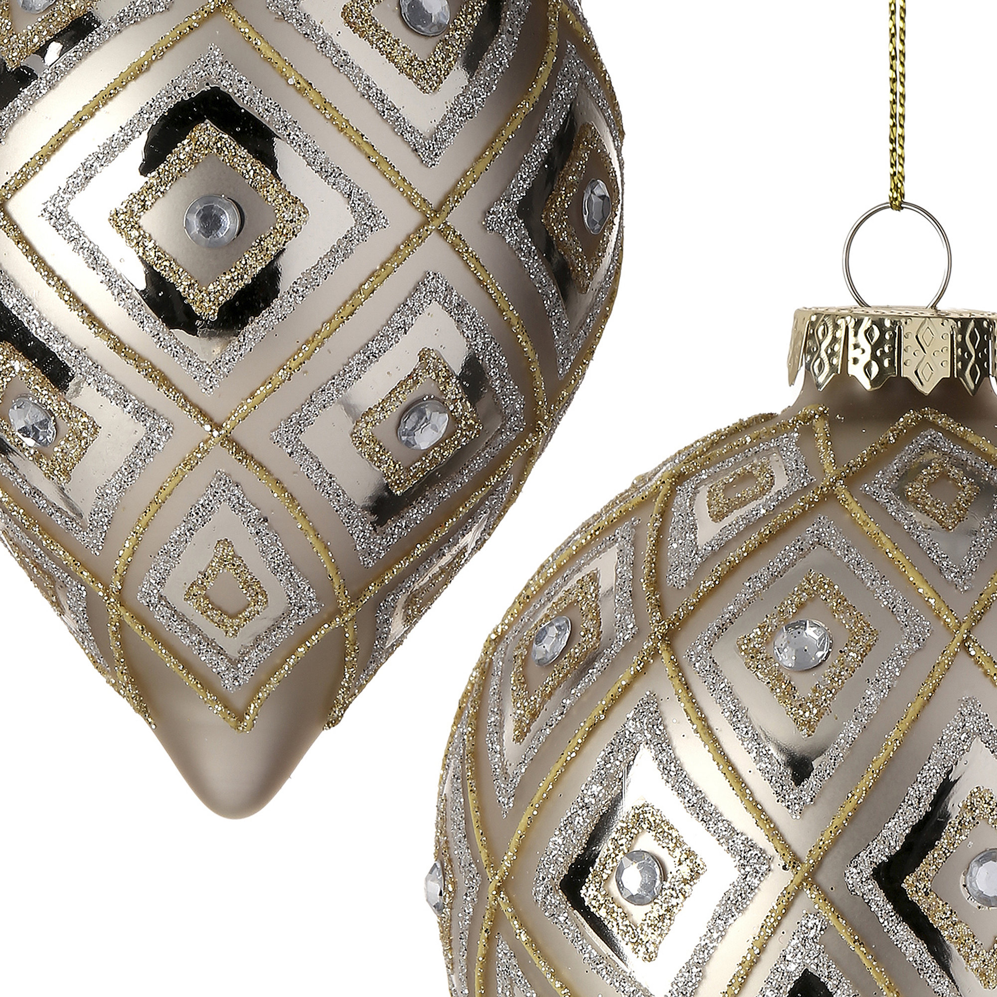 4-5.5" Glass Diamond Ball And Finial Ornament Set of 6
