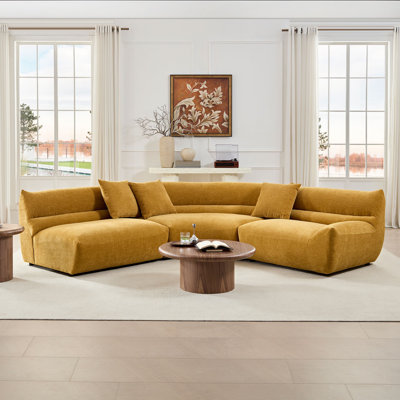 Modular Curved Sectional Sofa, 3-Piece Free-Form Configuration With 3 Throw Pillows, Modern Comfort Upholstered Couch For Living Room,Office