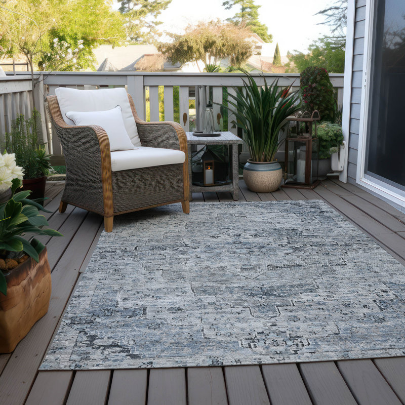 Tapis intérieur / extérieur lavable à la machine Sky Xhevrie, Rectangle 10 pi x 14 pi